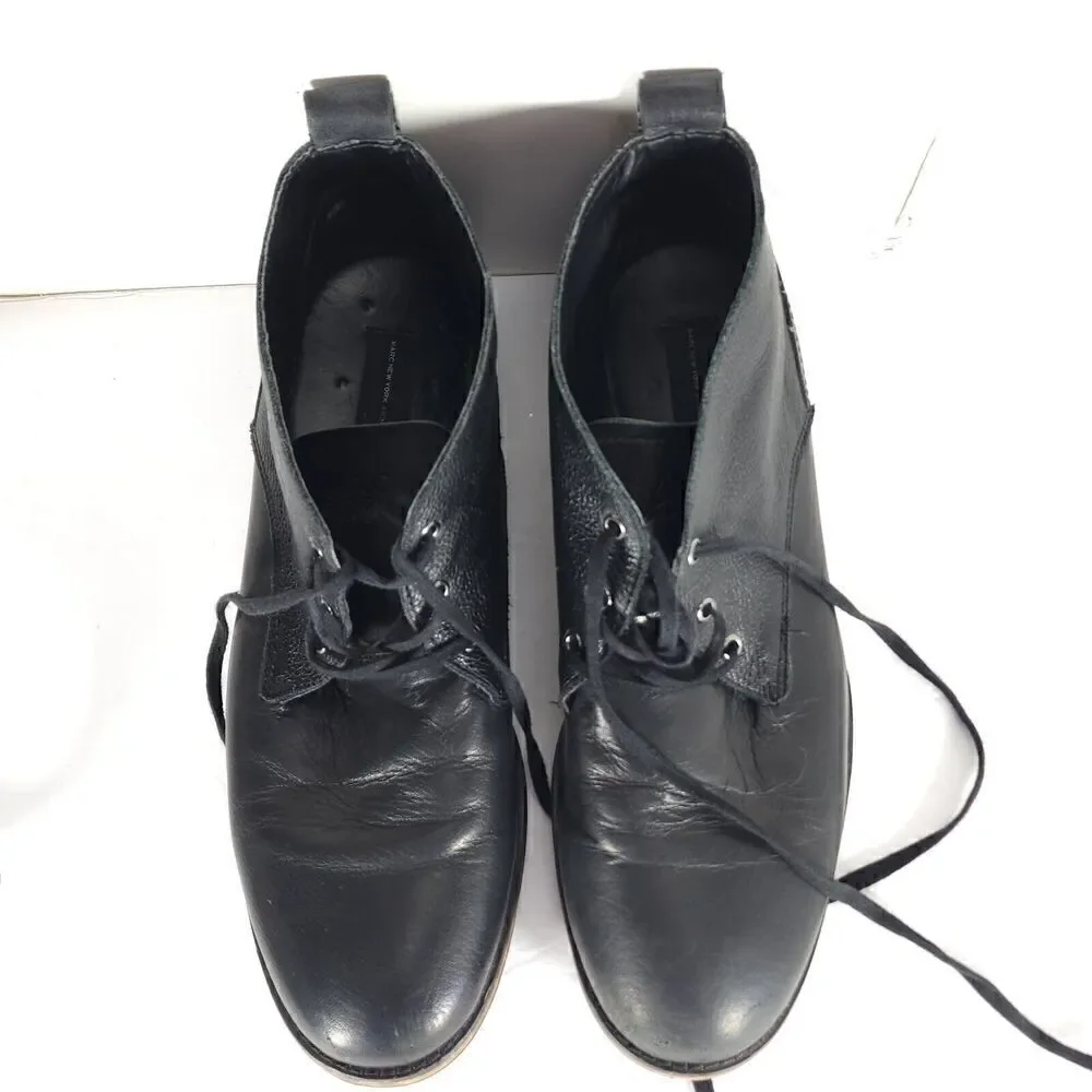 Andrew Marc Men's Nykanel US 11 Black Leather Lace-Up Ankle Chukka Boots